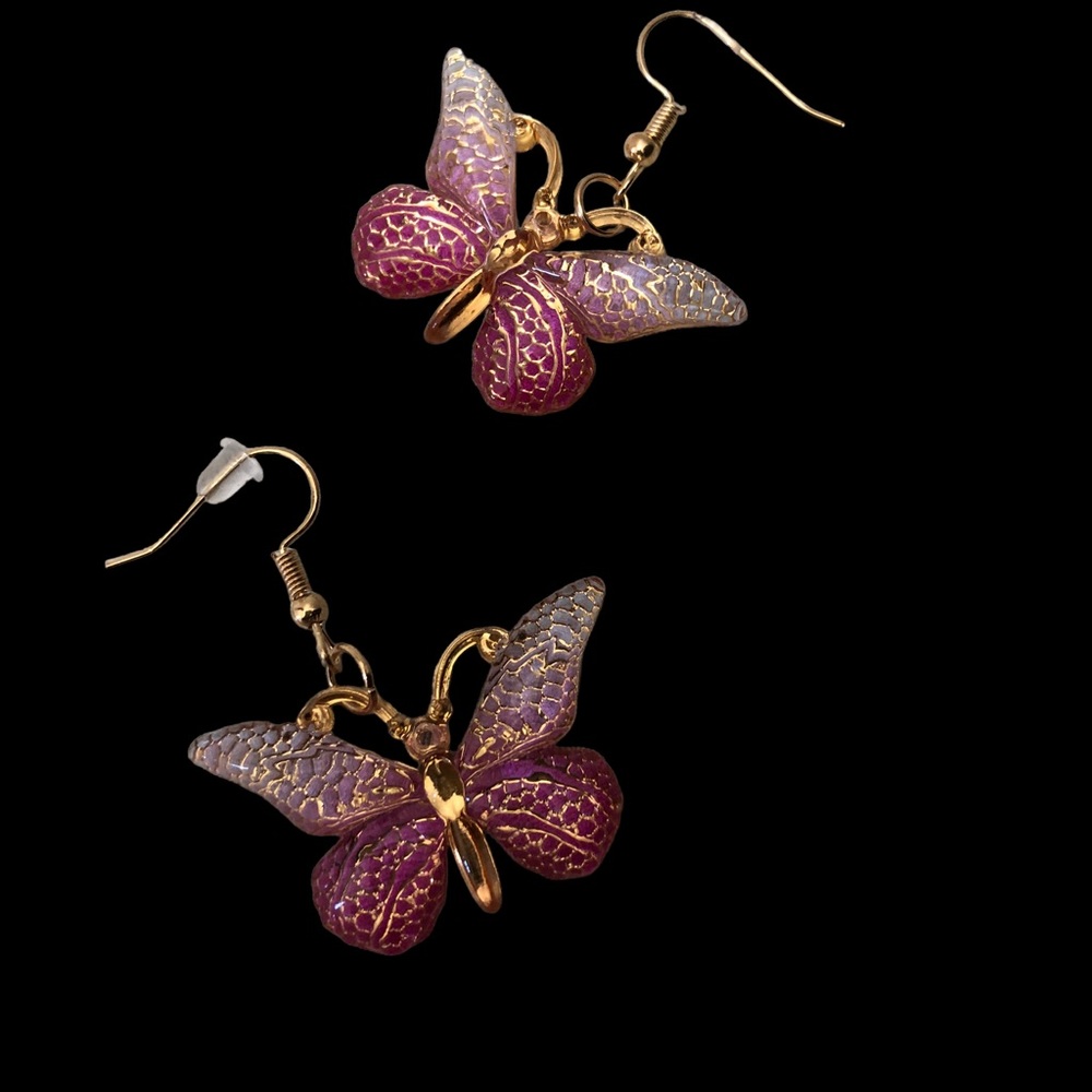 Gimefive Butterfly Acrylic Earrings Women's Pink/Gold